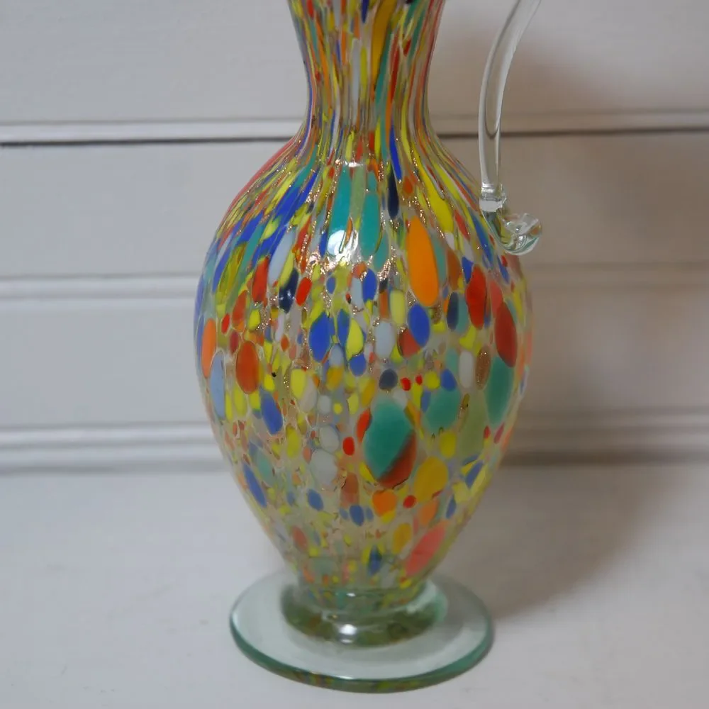 Vintage Carnival Pitcher Hurricane glass small‎ vase handle Speckled Confetti